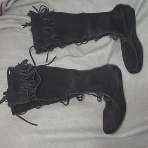 Rampage Black 19" Leather Moccasin flat sole boots